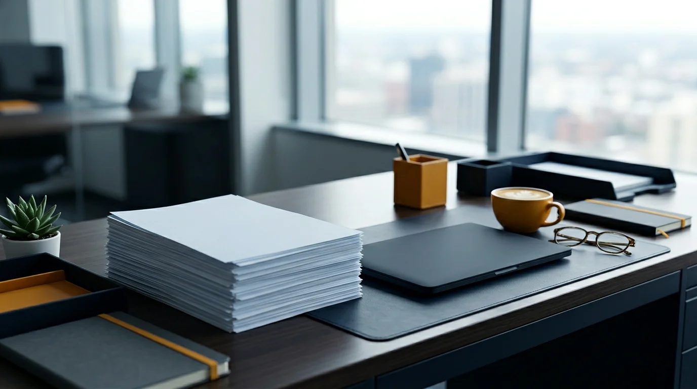 Arbeitsplatz mit Unterlagen zur Kfz-Versicherung, Hero About, Bild 1376x768 Pixel